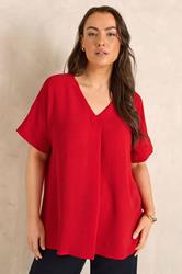 EVANS Plus Size Red Pleat Front Blouse | Evans  3
