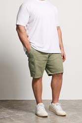 BadRhino Big & Tall Khaki Green Washed Cotton Slub Cargo Shorts | BadRhino  1