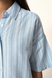 PixieGirl Petite Women's Set Blue Stripe Cotton Shirt & Shorts | PixieGirl 5