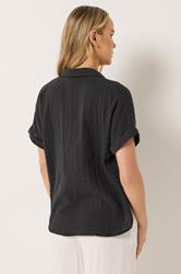 LTS Tall Women's Black Cheesecloth Grown-On Sleeve Cotton Shirt | Long Tall Sally 4