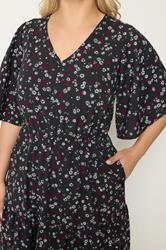 YOURS Plus Size Black Ditsy Floral Textured Maxi Dress | Yours Clothing 4