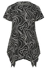 YOURS Plus Size Black Swirl Hanky Hem Top | Yours Clothing 5