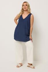 YOURS Plus Size Navy Blue V-Neck Vest Top | Yours Clothing 1