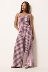 PixieGirl Petite Women's Plum Purple Gingham Wide Leg Jumpsuit | PixieGirl 3