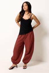 PixieGirl Petite Women's Brick Red Cheesecloth Cotton Balloon Trousers | PixieGirl 3