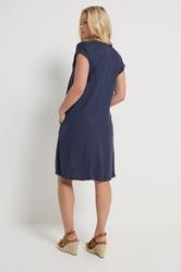 M&Co Navy Blue Notch Neck Linen Dress | M&Co 4