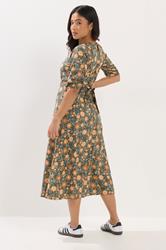PixieGirl Petite Women's Forest Green Floral Midi Dress | PixieGirl 2