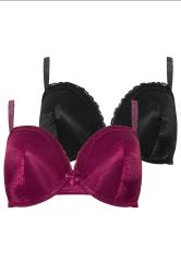 M&Co 2 PACK Burgundy Red & Black Satin T-Shirt Bra | M&Co 3