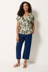 M&Co Khaki Green Leaf Print Short Sleeve Blouse | M&Co 1