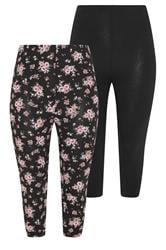YOURSET 2er-Pack knöchellange Leggings in Schwarz mit Blumenmuster