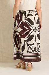 EVANS Plus Size Cream & Brown Abstract Print Cotton Skirt | Evans 2