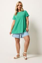 YOURS Plus Size Green Contrast Stitch Swing T-Shirt | Yours Clothing 1