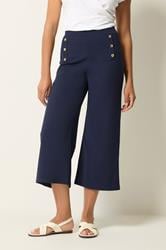 M&Co Navy Blue Military Button Cropped Trousers | M&Co 3