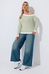 LIMITED COLLECTION Plus Size Sage Green Contrast Off Shoulder Top | Yours Clothing 1
