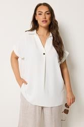 YOURS Plus Size White Button Half Placket Blouse | Yours Clothing 3