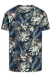 JACK & JONES Big & Tall Navy Blue Leaf Printed T-Shirt