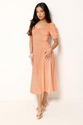 PixieGirl Petite Women's Orange Floral Ruched Midi Dress | PixieGirl 1