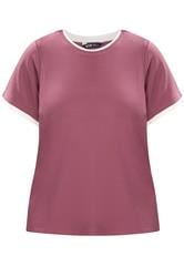 YOURS zwart T-shirt met contrasterende rand en Ringer-hals