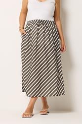 YOURS Plus Size Ivory White Linen Look Stripe Skirt | Yours Clothing 1