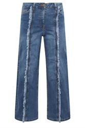 PixieGirl Petite Women's Mid Blue Frayed Seam Wide Leg Jeans | PixieGirl 6
