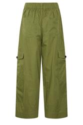 PixieGirl Petite Women's Khaki Green Poplin Cotton Cargo Barrel Leg Trousers | PixieGirl 6