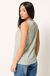 M&Co Petite Sage Green Ditsy Floral Print Sleeveless Cotton Henley Top | M&Co 2