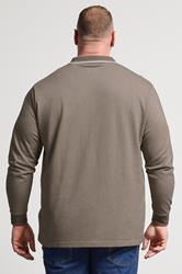 BadRhino Big & Tall Brown Textured Waffle Long Sleeve Polo Shirt | BadRhino 2