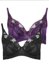 M&Co 2 PACK Purple & Black Floral Lace Trim Bra | M&Co 10