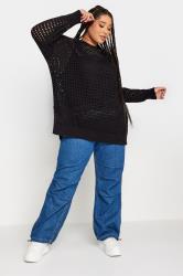 YOURS Plus Size Black Side Split Crochet Jumper | Yours Clothing