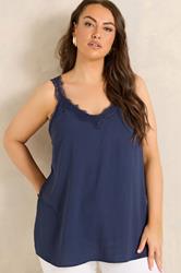 EVANS Curve Navy Blue Lace Trim Cami Vest Top | Evans 3