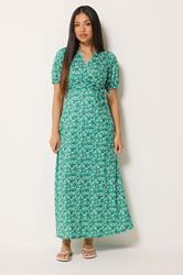 M&Co Petite Green Ditsy Floral Print Maxi Wrap Dress | M&Co 1