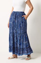 YOURS Plus Size Navy Blue Paisley Tiered Skirt | Yours Clothing 3