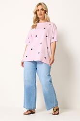 YOURS Plus Size Pink Spot Oversized T-Shirt | Yours Clothing 1