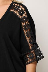 YOURS Plus Size Black Crochet Sleeve Kimono | Yours Clothing 4