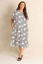 EVANS Plus Size White & Black Linear Shirt Dress | Evans 1