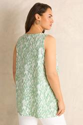 EVANS Plus Size Green Ikat Print Sleeveless Henley Top | Evans 4