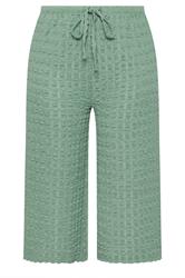 YOURS Curve Sage Green Bubble Textured Cropped Trousers