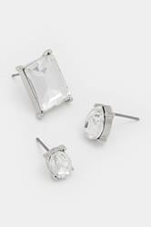 YOURSET 3 PACK Silver Tone Diamante Stud Earrings | Yours Clothing 4