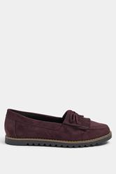 Burgundy Red Faux Suede Fringe Loafers In Wide E Fit | Yours Clothing 4