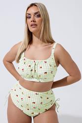 LIMITED COLLECTION Plus Size Green Gingham Fruit Print Bikini Top | Yours Clothing 1