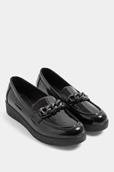 Black Chain Detail Flatform Loafers In Wide E Fit | Yours Clothing 1