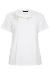 EVANS Curve White Beaded Flower T-Shirt