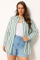 YOURS Plus Size Light Green Stripe Linen Shirt | Yours Clothing 3