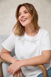 EVANS Plus Size White Beaded Flower T-Shirt | Evans 3
