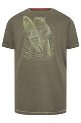 D555 Big & Tall Khaki Green Surfing Bear Print T-Shirt | BadRhino 2