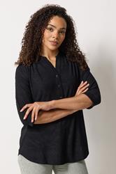 M&Co Black Jacquard Detail Half Placket Shirt | M&Co 3