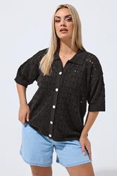 LIMITED COLLECTION Plus Size Black Crochet Shirt | Yours Clothing 3