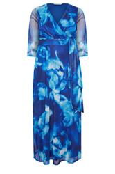 YOURS LONDON Curve Blue Abstract Mesh Wrap Dress