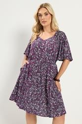 YOURS Plus Size Pink Ditsy Floral Smock Mini Dress | Yours Clothing 3
