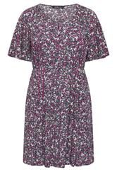 YOURS Curve Pink Ditsy Floral Smock Mini Dress